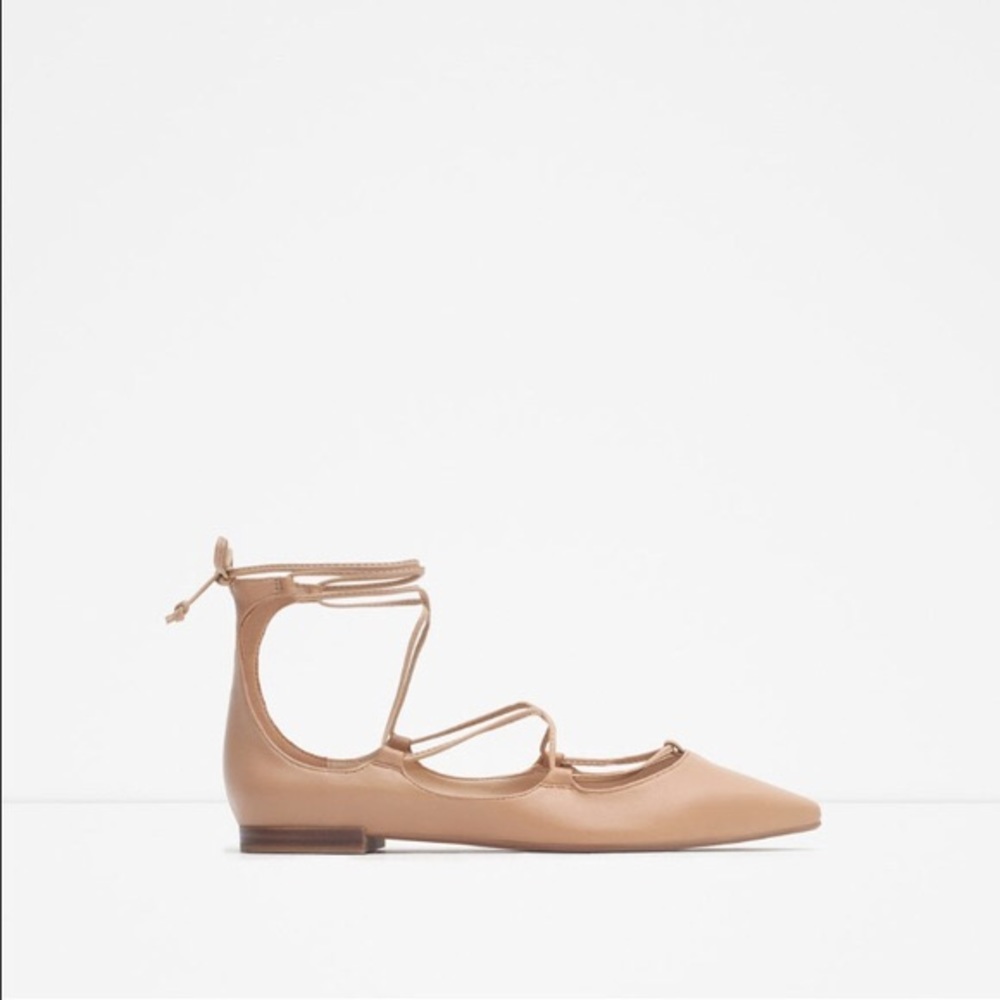 Zara Nude Lace Up Flats